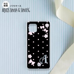 sense4 sense5 Aquos sense4/5 スマホケース ソフトケース 花柄 ドット リボン 黒 +アルファベット メンズ レディース nk-sens4-tp352i