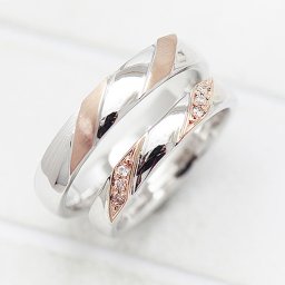 【名入れ】【刻印】 ペアリング 指輪 プラチナ PT100 (pt10％) K18PG ピンクゴールド ダイヤ 0.04ct ヘアライン ストレート マリッジリング 結婚指輪