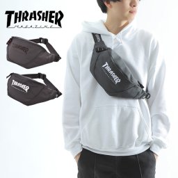 【メール便送料無料】スラッシャー THRASHER ウエストバッグ ボディバッグ レディース メンズ 斜めがけバッグ 斜め掛け ブランド おしゃれ 大容量 ブラック ユニセックス ロゴ シンプル フェス 防水 耐水 撥水加工 男女兼用 メンズ THR-121