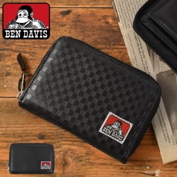財布 ベンデイビス BEN DAVIS メンズ 中学生 高校生 二つ折り ラウンドファスナー 男の子 折りたたみ ２つ折り財布 さいふ カード入れ お札入れ 小銭入れ ブランド コンパクト ブロックチェック 黒 ブラック 合皮 10代 20代 男性 男子 大人 通勤 通学 クリスマス プレゼント