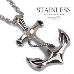アンカーネックレス ステンレス 四面カットあずきチェーン 錨 船舶 器具 道具 海 カニカン式 男性 silver 金属アレルギー対応 父の日 メンズ ペンダント