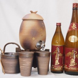 信楽焼・明山窯　焼酎サーバー　火色金小紋　2200ｃｃ(滋賀県)+萬古焼・備前金彩焼酎ペアカップ 氷入れ(三重県)+芋焼酎 霧島酒造 赤霧島 720ml 1800ml(宮崎県)