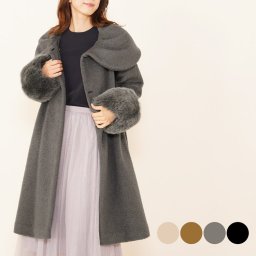 コート レディース アウター ロング 日本製 カシゴラ カシミヤ アンゴラヤギ フォックス ファー かわいい 丸襟 おしゃれ 女性 上着 防寒 暖かい 高級感 冬 (02000306r) ギフト プレゼント クリスマス 母の日 バレンタイン 成人祝い