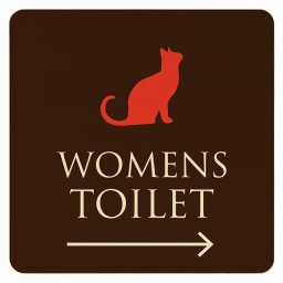 14x14cm トイレ 御手洗 TOILET トイレマーク ねこ 猫 ネコ ブラウン カラー WOMENS 右 矢印 ピクトサイン 木製ドアサイン ドアプレート インテリア 施設 案内