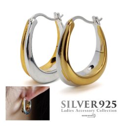 シルバー925 ラウンドピアス バイカラーフープピアス 太め 大きめ gold silver コンビピアス ツーライン 大人 女子 お洒落 両耳用 金属アレルギー対応 イヤリング