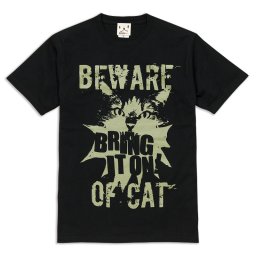 猫 ねこ おもしろ かわいい Tシャツ BEWARE OF CAT ( ブラック ) | ネコ 猫柄 猫雑貨 | メンズ レディース 半袖 | おしゃれ ペアルック プレゼント | 大きいサイズ 【メール便】 SCOPY / スコーピー