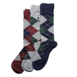 ポロラルフローレン：ARGYLE ソックス 3PK (ネイビー/グレー/レッド)[ソックス/ 男性下着/ メンズインナー/人気ブランド/おすすめギフト/誕生日プレゼント/メンズファッション]