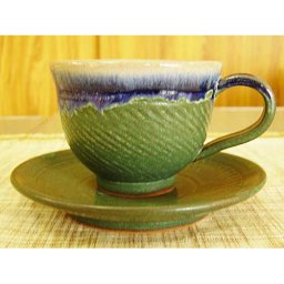 緑波線コーヒーカップとお皿のセット 