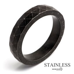 ステンレス ケルト文字リング カットリング ブラックリング つや消し加工 メンズ 指輪 男性 金属アレルギー対応