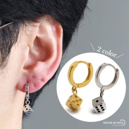シルバー925 サイコロピアス シルバー ゴールド 18k gp フープピアス 骰子 さいころ プチプラ 片耳1点 金属アレルギー対応 イヤリング