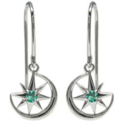 フックピアス・月・星・モチーフ・ピアス・K10・エメラルド・ピアス