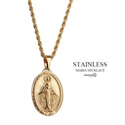 ステンレス 奇跡のメダイ マリアネックレス ゴールド 18k gp 金 聖母 ペンダント メンズ 50cm 男性