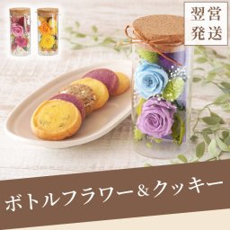 【 送料無料 】 【 筒入りクッキー２種＋ミニボトルフラワー（台座付） 】  クッキー ギフト おしゃれ スイーツ 焼き菓子 枯れない 花 誕生日 プレゼント おばあちゃん 母 妻 祖母 女性 贈り物 おすすめ お祝い