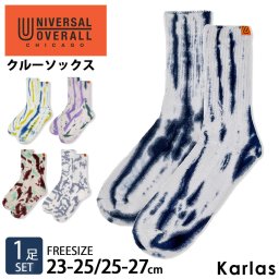 【10%OFFセール】 靴下 メンズ レディース ソックス  クルー丈 リブ おしゃれ 総柄 ブランド ロゴ CICAGO 総柄 リブ 綿混 通勤 通学 スポーツ 23-25cm 25-27cm UNIVERSAL OVERALL ユニバーサルオーバーオール lu-003b lu-401b outfit