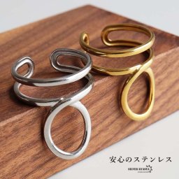 ステンレス ノットリング 2カラー 18KGP レディース 指輪 結び目 モチーフ ループ オープンデザイン ゴールド シルバー 大ぶり ワイド 存在感 個性的 おしゃれ きれいめ 上品 カジュアル 韓国ファッション 女性 アクセサリー