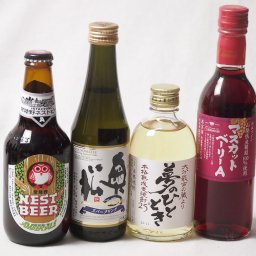 夢のひとときとハーフサイズ4本セット(奥の松 純米大吟醸スパークリング（福島県） 井上酒造 麦焼酎夢のひととき25度（大分県） シャンモリワイン 山梨県産マスカットベーリーAライトボディ（山梨県） 常陸野 アンバーエール(茨城県)) 290ml×1本 3
