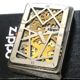 ZIPPO ライター 可動式メタル 古美仕上げ ジッポ ロゴ ギアメタル スケルトン 歯車 アンティーク シルバー 時計 文字盤 おしゃれ クロームユーズド 珍しい かっこいい メンズ プレゼント ギフト