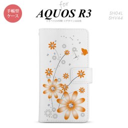 SH-04L/SHV44 AQUOS R3 手帳型スマホケース カバー 花柄 ガーベラ オレンジ  nk-004s-r3-dr801