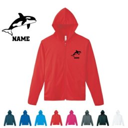 「シャチ」名入れドライジップパーカー お名前入り ロングスリーブ チームTシャツ クラブＴシャツ サークル100 紫外線防止 吸水速乾 アイテム 海の王者、最強、Killer Whale、orca、鯱 スポーツウェア フィットネスウェア ダイエット ジョギング 有酸素運動