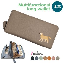 ゴールデンレトリバー 牛本革 多機能 ロングウォレット 長財布 じゃばら カード レシート 自動振り分け ボックス型 ギャルソンタイプ 小銭入れ 財布 シュリンクレザー 札入れ ラウンドファスナー オリジナル ゴールデン 犬 ペット