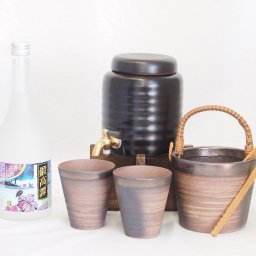 本格焼酎サーバー1000cc(18cm×24cm 1kg)萬古焼ペアカップ氷入れ竹トングセット合同酒精 しそ焼酎 鍛高譚 (千葉県) 720ml×1本
