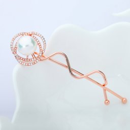 バレッタ キュービックジルコニア ホワイト 真鍮 ピンクゴールド シルバー 可愛い かわいい モチーフ フラワー 花 イミテーションパール 人工パール f15102507