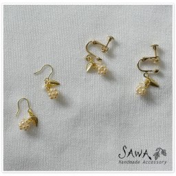【SAWA サワ】 小粒 パール ボール ピアス / イヤリング (p-29)  ハンドメイド 手作り 作家 アクセサリー レディース ナチュラル 母の日