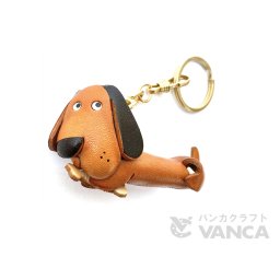 【手描き名入れ無料】本革製国内ハンドメイド　長犬　キーホルダー【VANCA革物語】