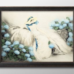 ルイ イカール Lady with Blue Flowers A3 サイズ ポスター アート おしゃれ 絵画 インテリア 北欧 イラスト マット紙 艶消し アートパネル 額 フレーム デザイン 壁掛け ギフト 新築祝い ディスプレイ 引越し祝い　新生活　空間デザイン 