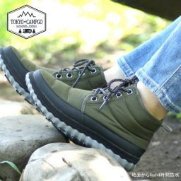 TOKYO☆CAMPGO トーキョーキャンプゴー ショートブーツ レディース ローヒール サイドジップ レースアップ ブラック 雨天兼用 撥水 防水 ぺたんこ キルティング ダウンシューズ 抗ウィルス加工 アウトドア 秋 冬 hktc5525