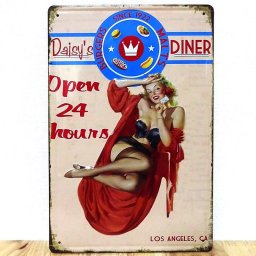 ブリキ看板 かわいい Daisy DINER セクシー ビンテージ アンティーク ガレージ 可愛い プレート おしゃれ 壁飾り アメリカン 雑貨 インテリア サーファー カフェ 店舗