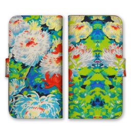 ＼全機種対応／ スマホケース 手帳型 スマホカバー 手帳タイプ スマートフォン ケース カバー 花 絵画調 グリーン ホワイト ビビッド かわいい おしゃれ カードホルダー付き カード収納 合皮 合成レザー
