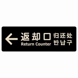 12x4cm 返却口 文字タイプ 多言語 英語 中国語 韓国語 対応 ブラック 左矢印 木製プレート 長方形 商業施設 飲食店 旅館 ホテル レンタル イベント表示 場所 掲示 案内板 ピクトサイン