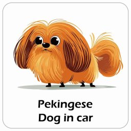Pekingese ペキニーズ DOG IN CAR カーステッカー 犬 アメリカン カートゥーン スタイル アニメ風 13x13cm 正方形 防水 屋外 屋内 ドッグオンボード デカール
