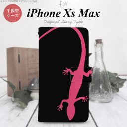iPhone XS Max 手帳型 スマホ ケース カバー アイフォン トカゲ 黒×ピンク【アイフォーン XS マックス,iPhone,XS,Max,メール便 送料無料】