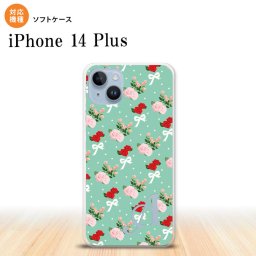 iPhone14 plsu iPhone14 plsu スマホケース 背面ケースソフトケース 花柄 バラ リボン ターコイズ +アルファベット 2022年 10月発売 nk-i14pl-tp244i