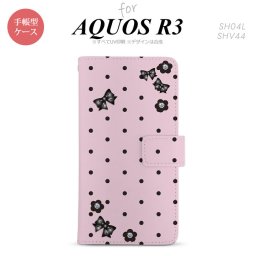 SH-04L/SHV44 AQUOS R3 手帳型スマホケース カバー 花柄 ドット リボン ピンク  nk-004s-r3-dr351