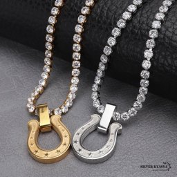 ステンレス 馬蹄ネックレス テニスチェーン 2色 ゴールド 18KGP シルバー 45cm 50cm 60cm ジルコニア ホースシューネックレス ブリンブリン HIPHOP B系 お洒落 人気 トレンド 流行り 金属アレルギー対応 ペンダント