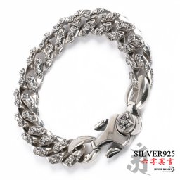 シルバー925 六字真言 チェーンブレスレット 喜平チェーン シルバー 梵字 金剛杵 三鈷杵 密教法具 お守り 守護 宗教 ギミック ごつい silver 銀 メンズ 刻印 父の日 男性