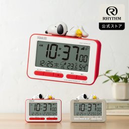 【リズム公式】 スヌーピー 電波 目覚まし時計 デジタル 置き時計 (マスコット付き) カレンダー 温湿度計 ライト かわいい ピーナッツ おしゃれ インテリア | 8RZ235SR