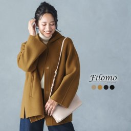 フード付き コート 裾 フレア アウター ジャケット レディース 女性 大きいサイズ ゆったり フレアスリーブ フレアコート キャメル ベージュ ブラック 黒 ネイビー ブランド  filomo ウールカシミヤ 一枚仕立て プレゼント ギフト (08000305r) クリスマス 母の日 バレンタイン 成人祝い