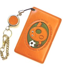 サッカー O イニシャル  パスケース/定期入れ【レザー 本革 VANCA バンカクラフト革物語 国産 ハンドメイド 贈り物 即納】
