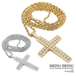 ネックレス クロス ペンダント ゴールド シルバー メンズ ロープチェーン キラキラ 18K 金 パヴェ CZ ジルコニア AAA 銀色 ヒップホップジュエリー レディース 宝石 ジュエリー 60cm 金属アレルギー対応 男性 女性