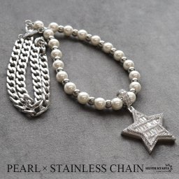 ネックレス メンズ silver kyasyaオリジナル ジルコニア CZ 星 スター 喜平チェーン ハンドメイド銀色 ステンレス 金属アレルギー対応 男性