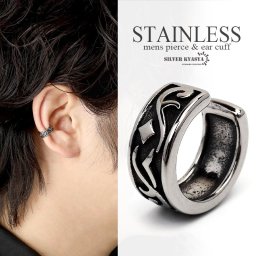 ステンレス イヤーカフ フェイクピアス メンズ 唐草 アラベスク トライバル シルバー ノンホール 金属アレルギー対応 片耳一点 父の日 イヤリング 男性