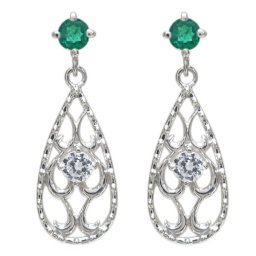 プラチナ エメラルド ティアドロップピアス 唐草 雫ピアス