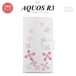 SH-04L/SHV44 AQUOS R3 手帳型スマホケース カバー 花柄 カット ピンク  nk-004s-r3-dr076