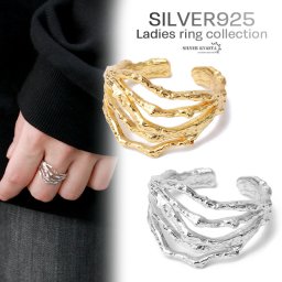 シルバー925 アンティーク調リング 指輪 ゴールド シルバー レディース 溶岩 おしゃれ シンプル リング 18K GP 金属アレルギー対応 フリーサイズ オープンリング 女性