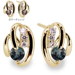ピアス 18k アレキサンドライト レディース ゴールド 18金 両耳 小ぶり 希少石 大人可愛い おしゃれ