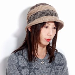 エリートシャポー ハット 帽子 切り替えデザイン レディース パッチワーク風 お洒落 ミセスハット ジャガード ネップ ループヤーン 冬 秋 クロッシェハット elite chapeau ベージュ 母の日